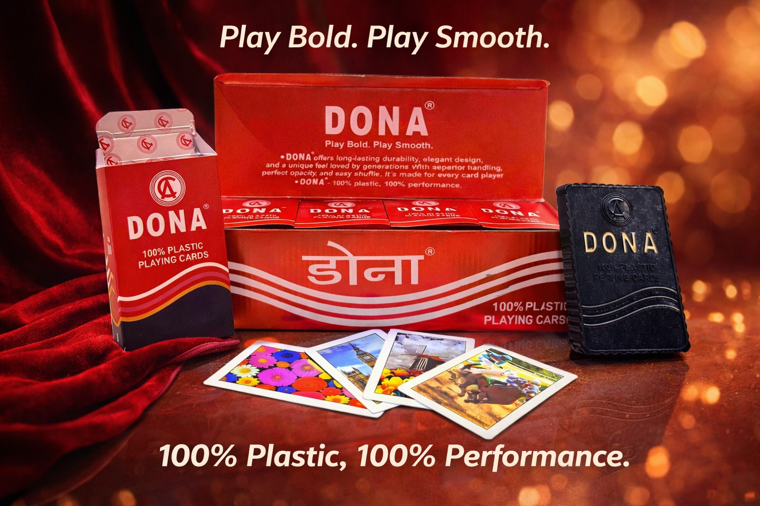 Dona premium 100 percent plastic playing cards showcase